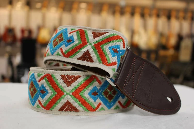 Brand new ๐ฏ Empire Guitars Accessories Souldier Strap Diamante 2" OR/GR/TQ/BR On WH With Brown Leather Ends *Free Shipping In The USA* โญ 1 Empire Guitars Accessories Souldier Strap Diamante 2" OR/GR/TQ/BR On WH With Brown Leather Ends *Free Shipping In The USA*