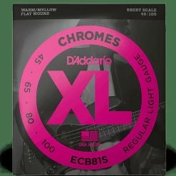 Empire Guitars D'Addario Chromes Short Scale Flat Wound Bass Strings 45-100 ECB81S