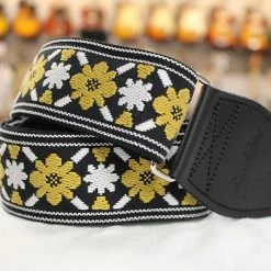 Empire Guitars Accessories Souldier Tulip Rooftop Lennon Gold Flower Guitar Strap With Leather Ends *Free Shipping In The USA*