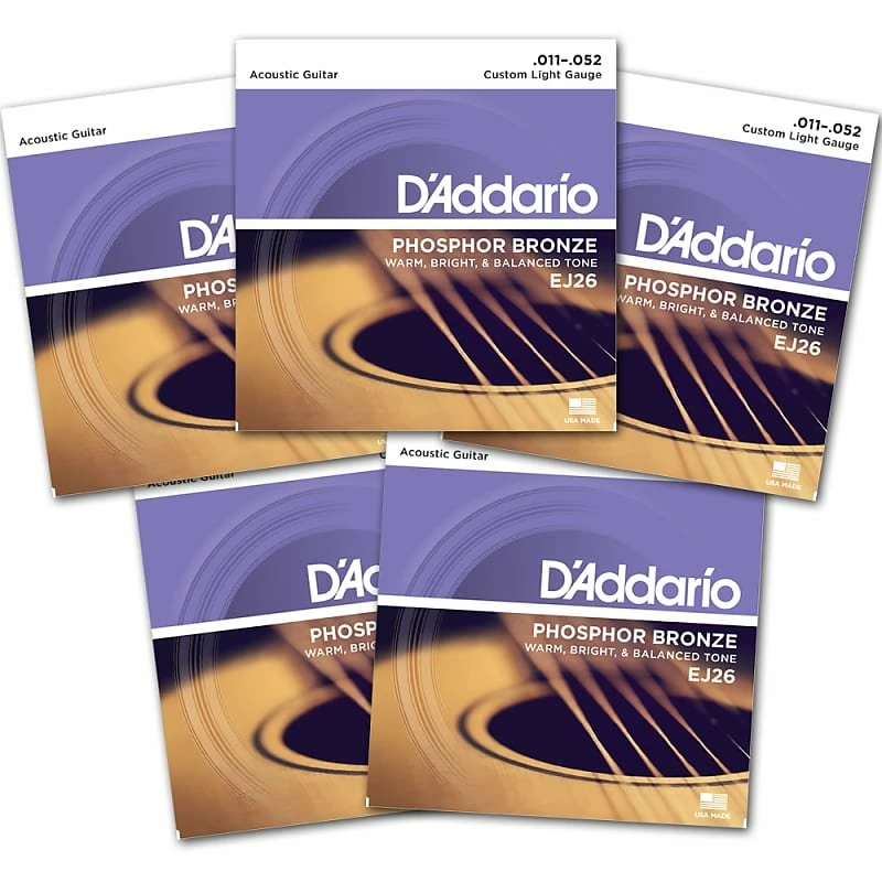Flash Sale โ๏ธ Empire Guitars D'Addario EJ26 Phosphor Bronze Acoustic Strings, Custom Light, 11-52, 5 Sets *Free Shipping In The US* ๐ 1 Empire Guitars D'Addario EJ26 Phosphor Bronze Acoustic Strings, Custom Light, 11-52, 5 Sets *Free Shipping In The US*