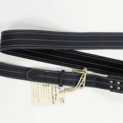 Awlgoods Handcrafted Leather Guitar Strap Navy With Off-White Stitching