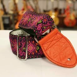 Empire Guitars Souldier Strap Hendrix Magenta With Orange Leather Ends 2" Guitar Strap *Free Shipping In The USA* Accessories