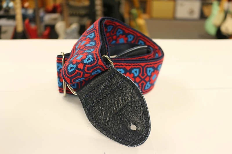 Wholesale ❤️ Empire Guitars Souldier Guitar Strap Fillmore TQ RD On NV Back With Blue Leather Ends*Free Shipping In The USA* ✨ 1 Empire Guitars Souldier Guitar Strap Fillmore TQ RD On NV Back With Blue Leather Ends*Free Shipping In The USA*