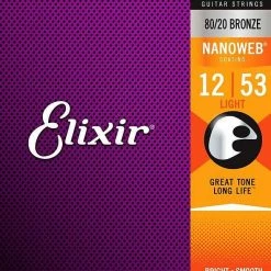 Empire Guitars Accessories Elixir 11052 80/20 Bronze Light Acoustic Guitar Strings With Nanoweb Coating 12-53