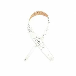 Empire Guitars D'Addario 2.5" White Leather Guitar Strap Perforated Flowers L25W1502