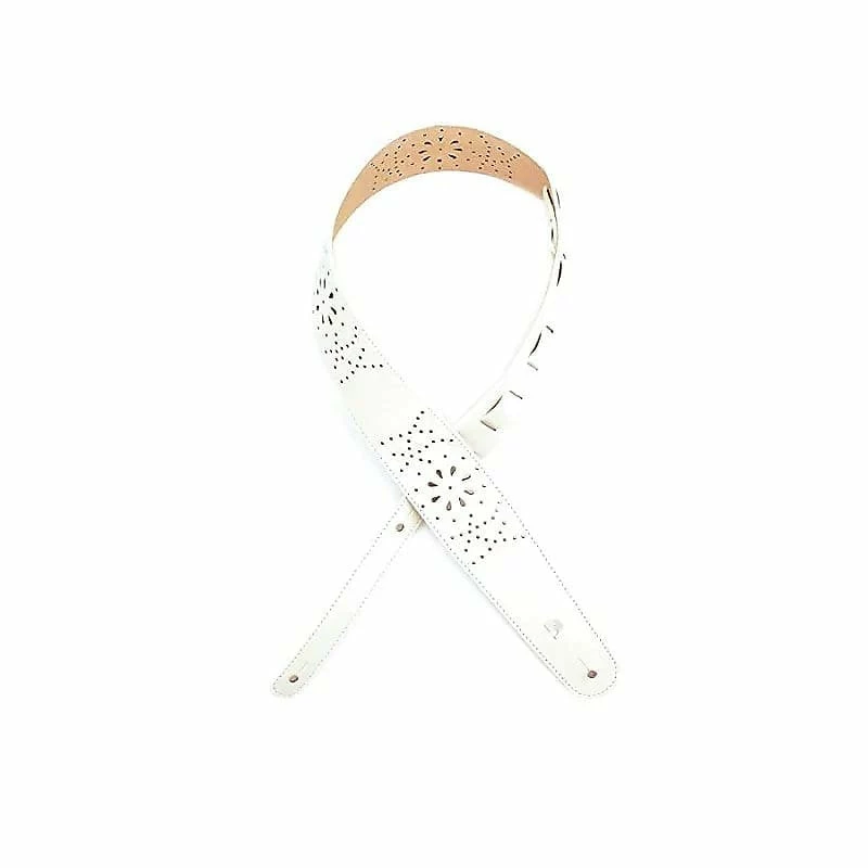 Buy 🔥 Empire Guitars D'Addario 2.5" White Leather Guitar Strap Perforated Flowers L25W1502 🛒 1 Empire Guitars D'Addario 2.5" White Leather Guitar Strap Perforated Flowers L25W1502