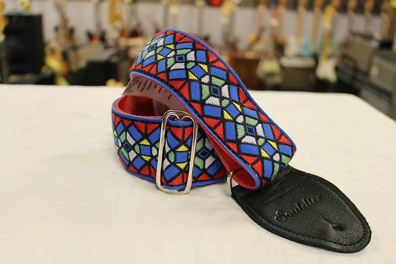 Best Sale โ๏ธ Empire Guitars Souldier Guitar Strap Stained Glass Royal Red/Blue W/ Black Leather Ends *Free Shipping In The USA* ๐งจ 1 Empire Guitars Souldier Guitar Strap Stained Glass Royal Red/Blue W/ Black Leather Ends *Free Shipping In The USA*